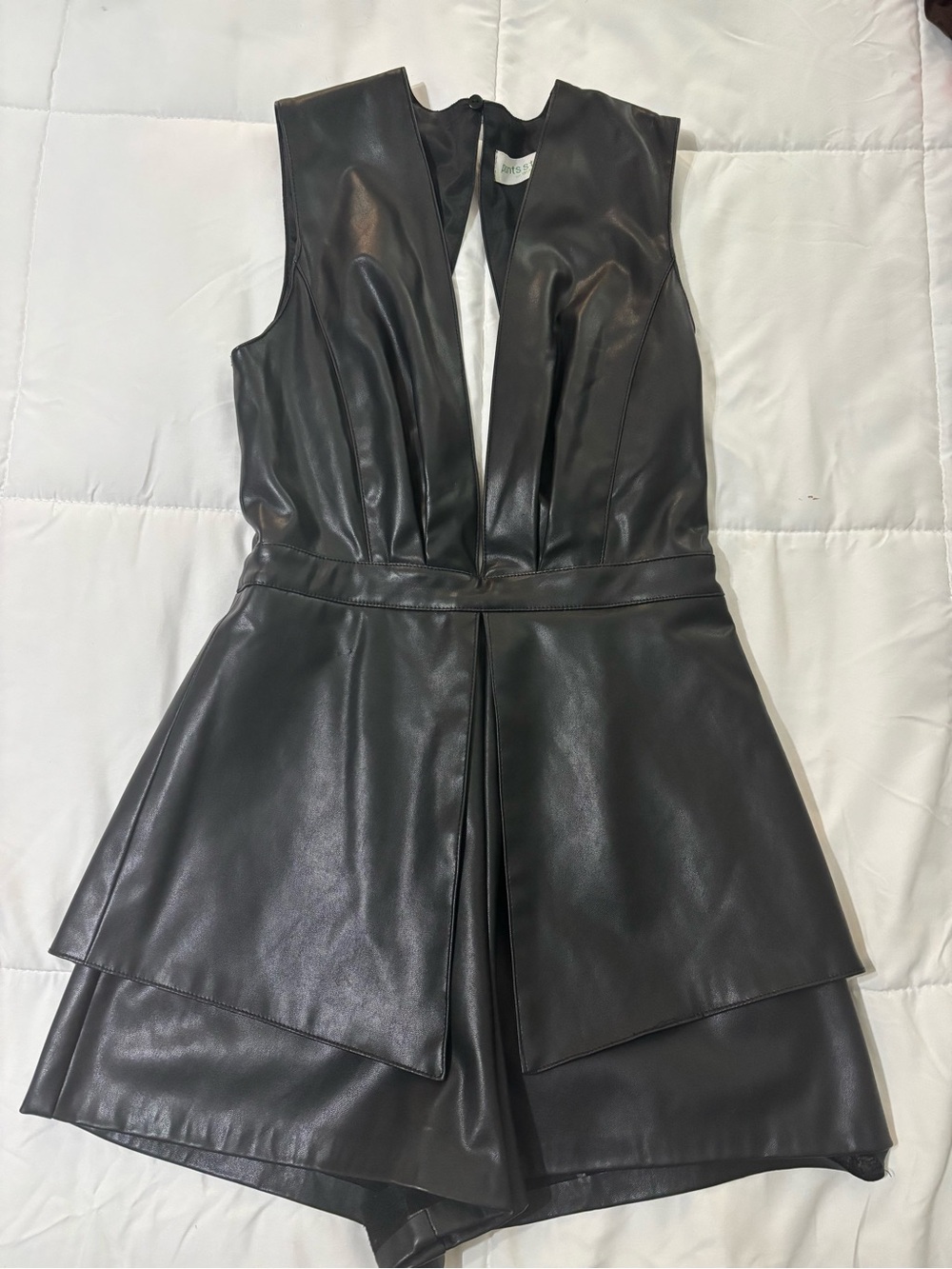 Sleeveless Faux Leather Black Romper